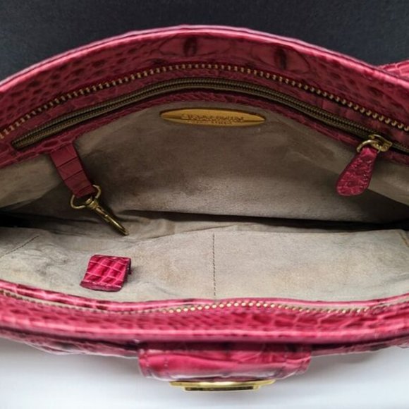 Vintage BRAHMIN Hot Pink Croc Embossed Shoulder Bag Purse Leather Fuchsia 90's - Picture 6 of 10